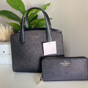 KATE SPADE TINSEL GLITTER BLACK SATCHEL AND WALLET SET NWT